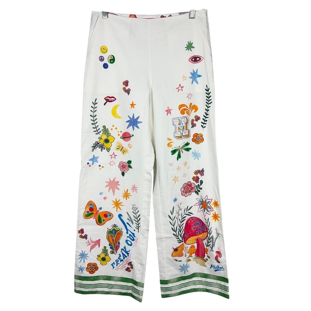 Mother Jeans RARE One of a Kind Wide Leg White Patterned Palazzo Pants 31